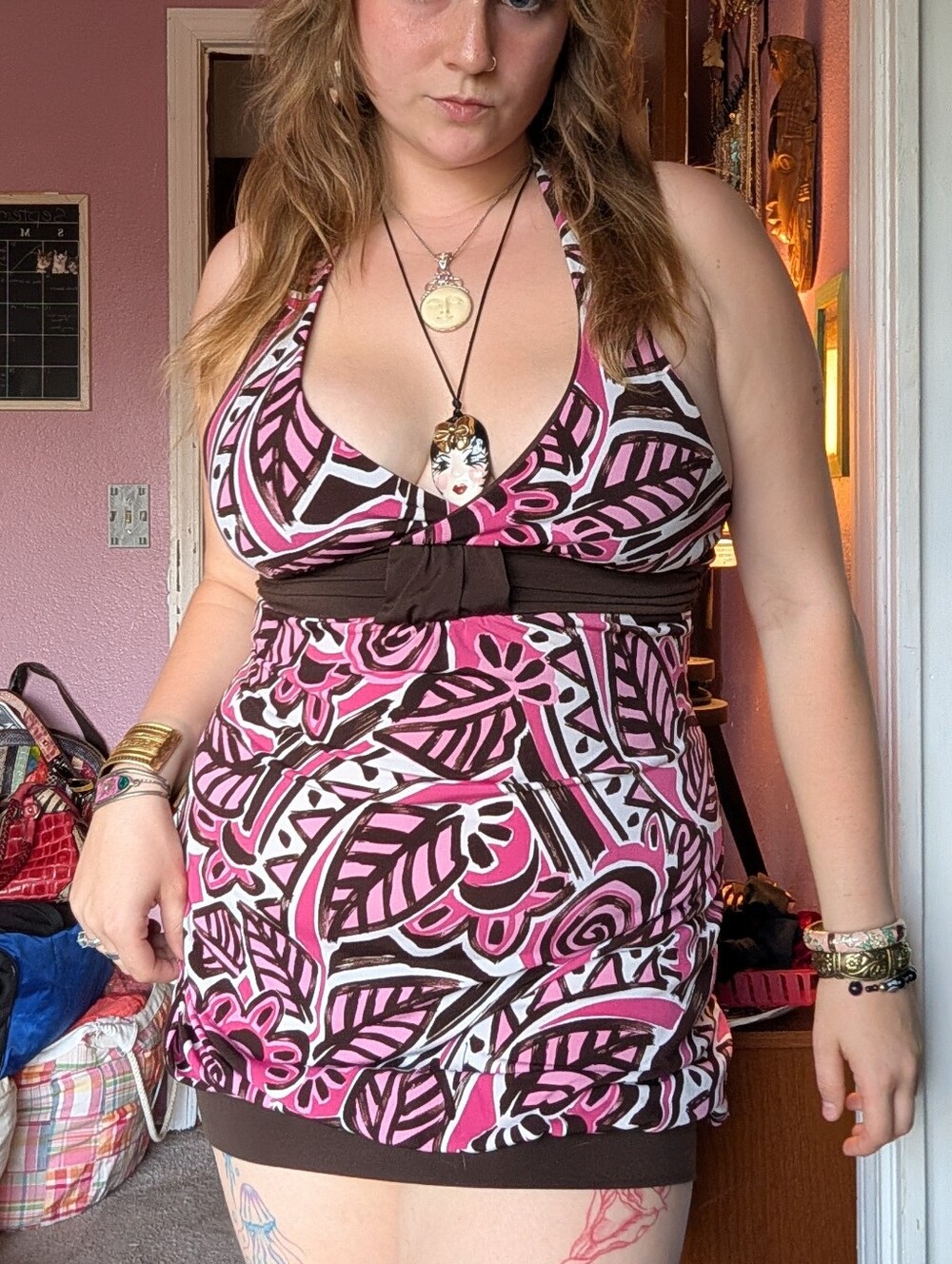 Speechless Pink and Brown Halter Dress